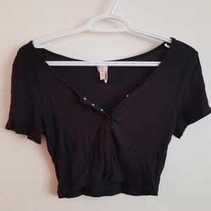 Snap-Front Black Crop Top
